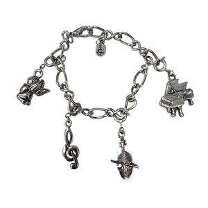 C Mania Silver Music Charm Bracelet Piano Violin Treble Clef Angel Vintage Y2K